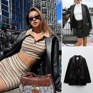 ÁO KHOÁC BLAZER DA CỔ BẺ NỮ MÀU ĐEN - 4432/710