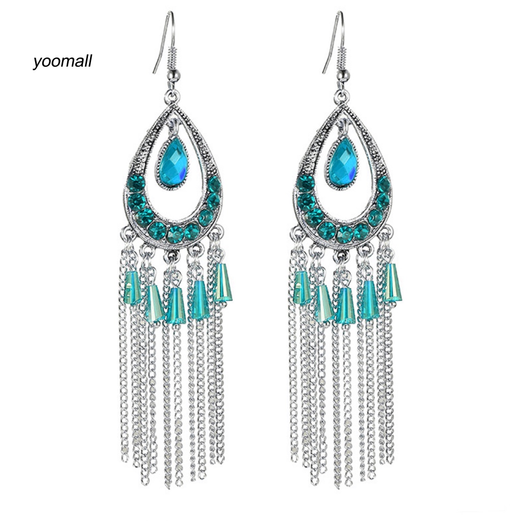 1 Đôi Bông Tai Dáng Dài Đính Đá Lấp Lánh Thời Trang