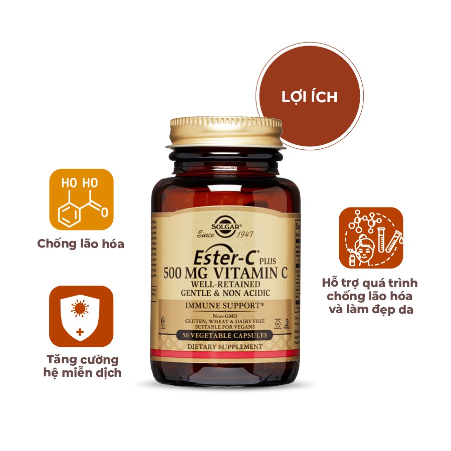 [NHẬP KHẨU USA CHÍNH HÃNG] Viên uống tăng cường sức khỏe Solgar Ester-C Plus 500 mg Vitamin C | Thế Giới Skin Care