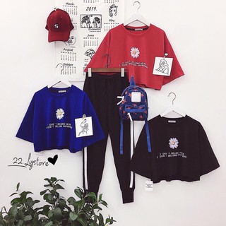 Áo Thun Tay Ngắn From Croptop In Hình Cúc Họa Mi Kết Hợp In Chữ Siu Hot TTSL0116