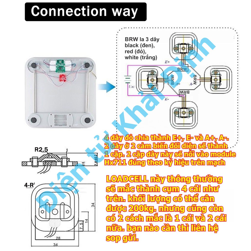 2 cái Cảm biến cân nặng trọng lượng LOADCELL 50kg YZC-161B 5Vdc kde6364