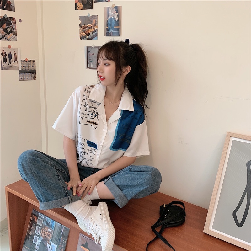 NRVP Áo Sơ Mi Dáng Rộng Thời Trang Hàn Quốc Cá Tính Cho Nữ