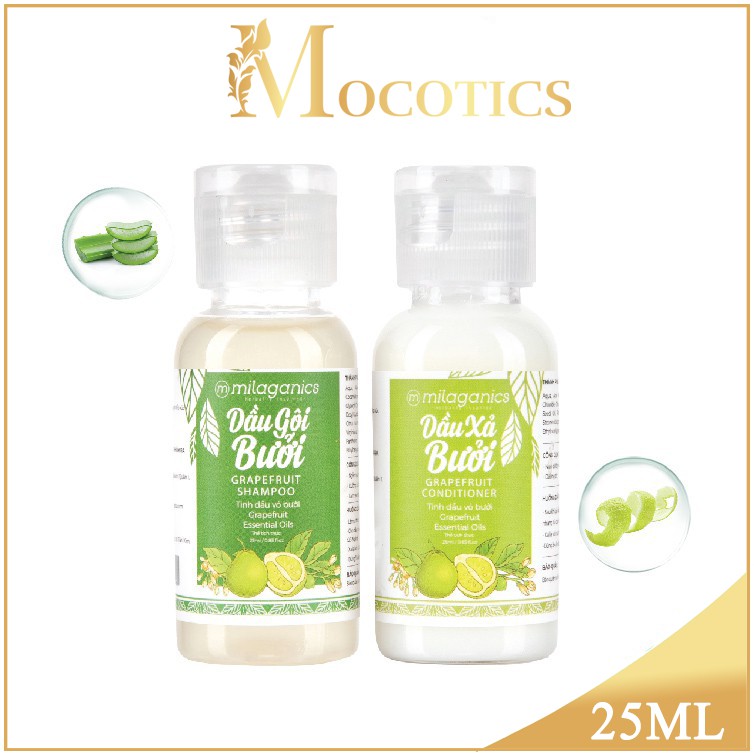 Bộ dầu gội và dầu xả bưởi Mocotics kích thích mọc tóc (25ml/Chai)