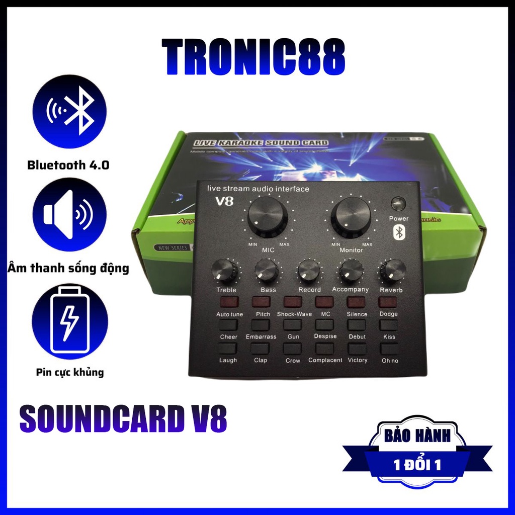 Sound Card V8 Bluetooth Chức Năng Auto-Tune Giả Tiếng Vỗ Tay