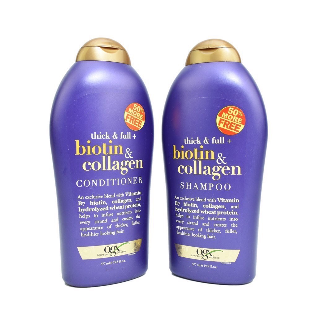 Bộ dầu gội Biotin Collagen Thick & Full OGX bản Mỹ, Dầu gội dưỡng mọc tóc suôn dày , mượt tóc , lưu hương lâu