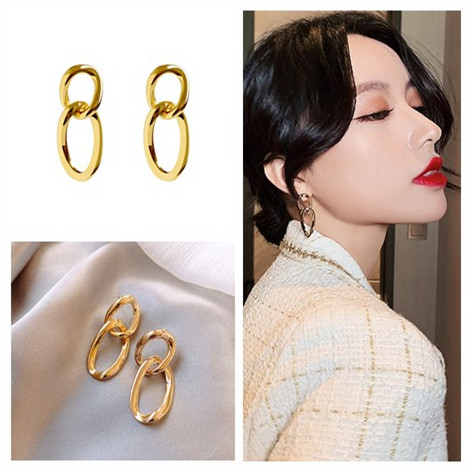 Hoa Tai Kim Loại Dáng Dài Phong Cách Retro Cho Nữ