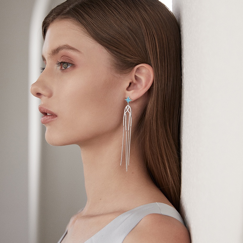 BAMOER Set Vòng cổ Và Bông Tai bạc 925 Hình Ngôi Sao Thời Trang