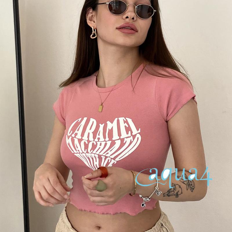 Áo Croptop Tay Ngắn Cổ Tròn In Chữ Thời Trang Mùa Hè Dành Cho Nữ