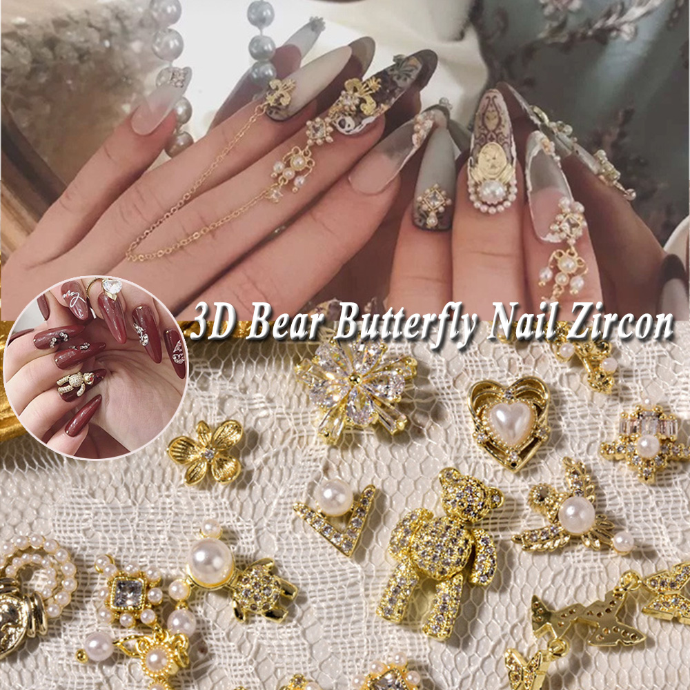 Phụ kiện trang trí móng hình trái tim/bướm 3d DIY