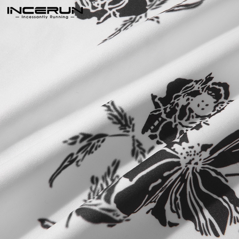 Áo polo INCERUN tay ngắn có khóa kéo in họa tiết thời trang cho nam