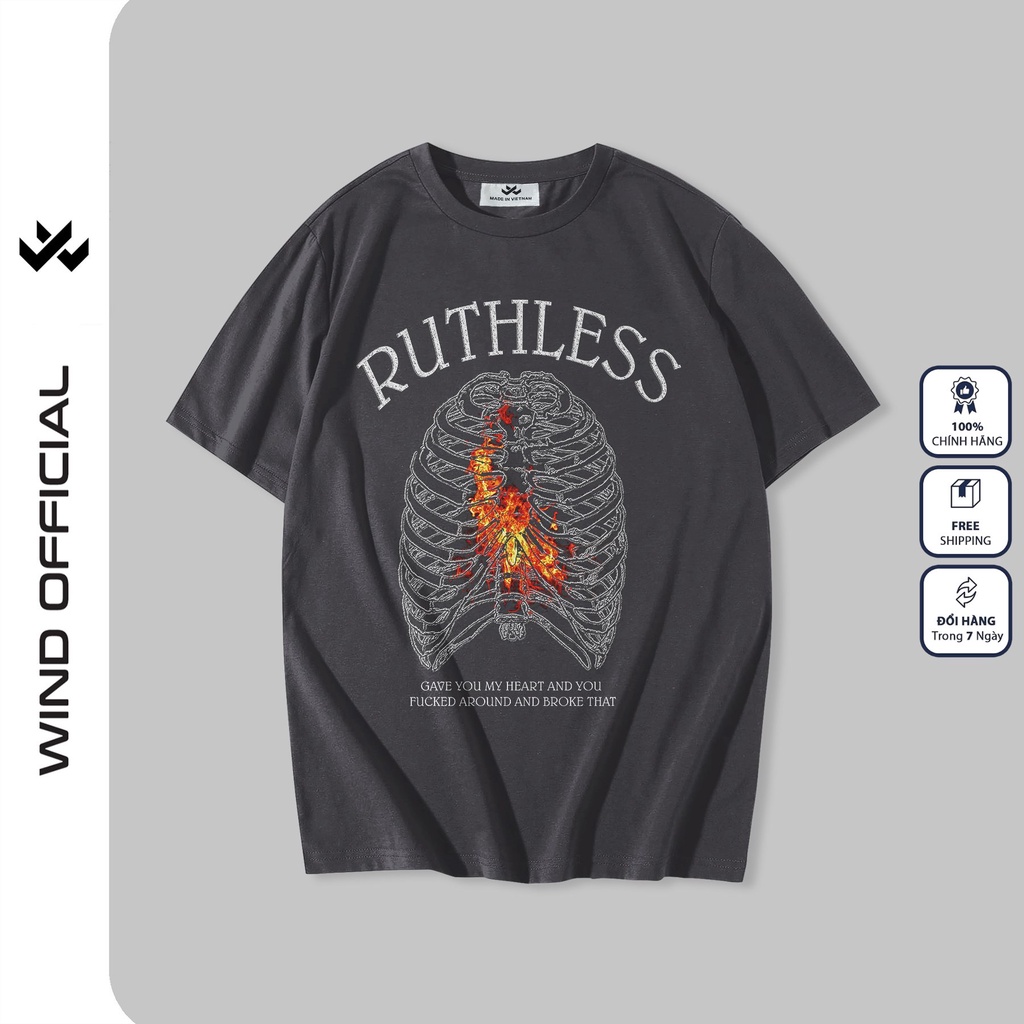 Áo thun tay lỡ unisex WIND phông form rộng RUTHLESS thời trang nam nữ oversize ulzzang