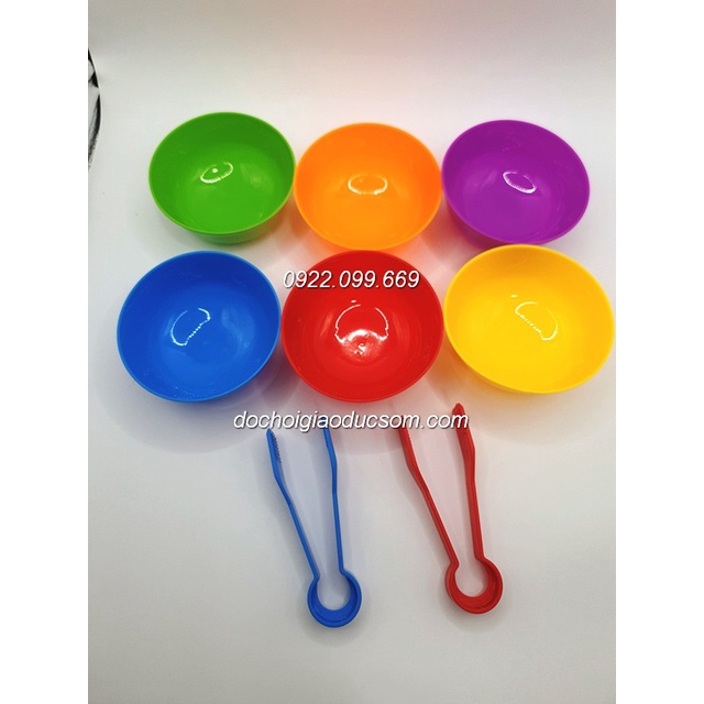 Set phân loại màu sắc tập gắp pompom (6 bát+ 2 kẹp)