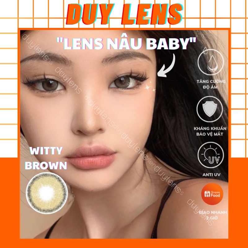 Lens nâu hổ phách WITTY BROWN 14mm Hàn Quốc - Kính áp tròng 0 độ giá rẻ hạn 1 năm