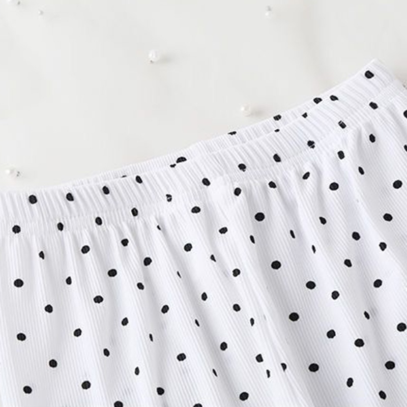 Bộ Đồ Ngủ  Cổ Bèo In Họa Tiết Chấm Bi Xinh Xắn Cho Bé Gái 0-8 Tuổi