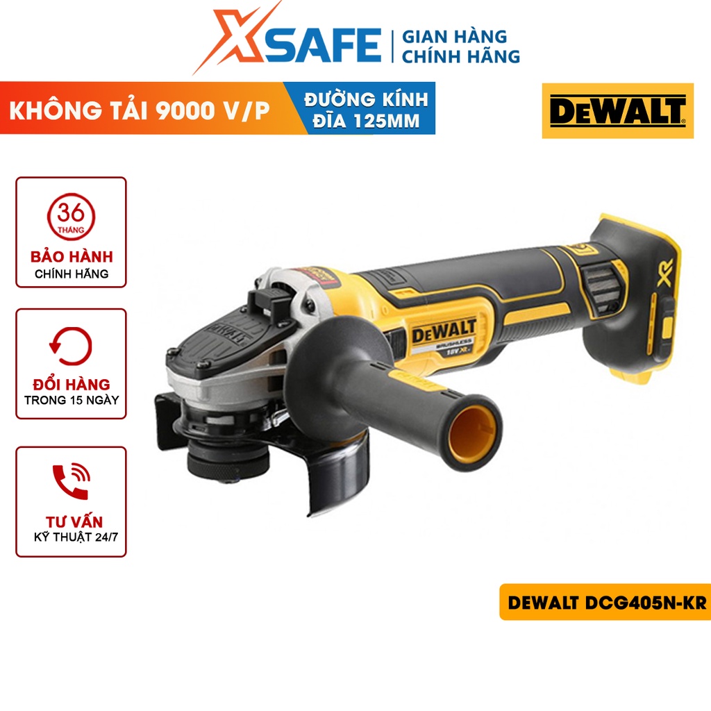 Máy mài góc 18V Max DEWALT DCG405N-KR Máy mài cầm tay DeWalt, trang bị đèn LED làm việc, động cơ không chổi than