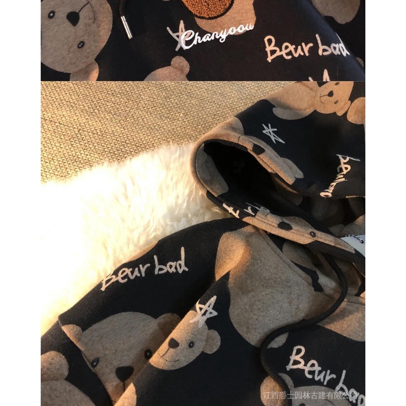 Áo khoác hoodie dáng rộng thêu hình gấu dễ thương | BigBuy360 - bigbuy360.vn