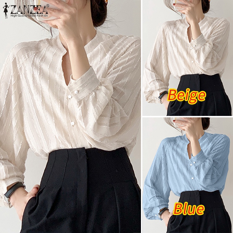 Zanzea Áo Sơ Mi Nữ Tay Dài Cổ Chữ V Phong Cách Hàn Quốc