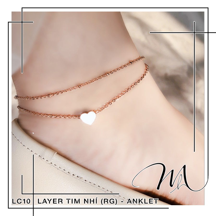 Lắc chân nữ Titan dây đôi hình trái tim nhỏ xinh xắn - Măng’s House LC10