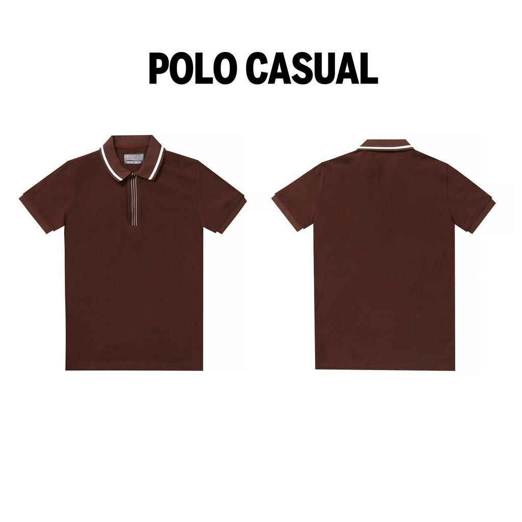Áo Polo Nam Phối Nẹp Kẻ 3 Sọc Ceffylo Màu Nâu Chất Liệu Cotton Thoáng mát Hạn Chế Nhăn Co Dãn Tốt Thời Trang Nam