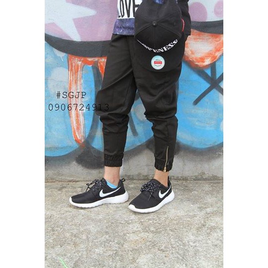 Quần Jogger Kaki Nam Nữ Zipper Trơn Đen Unisex