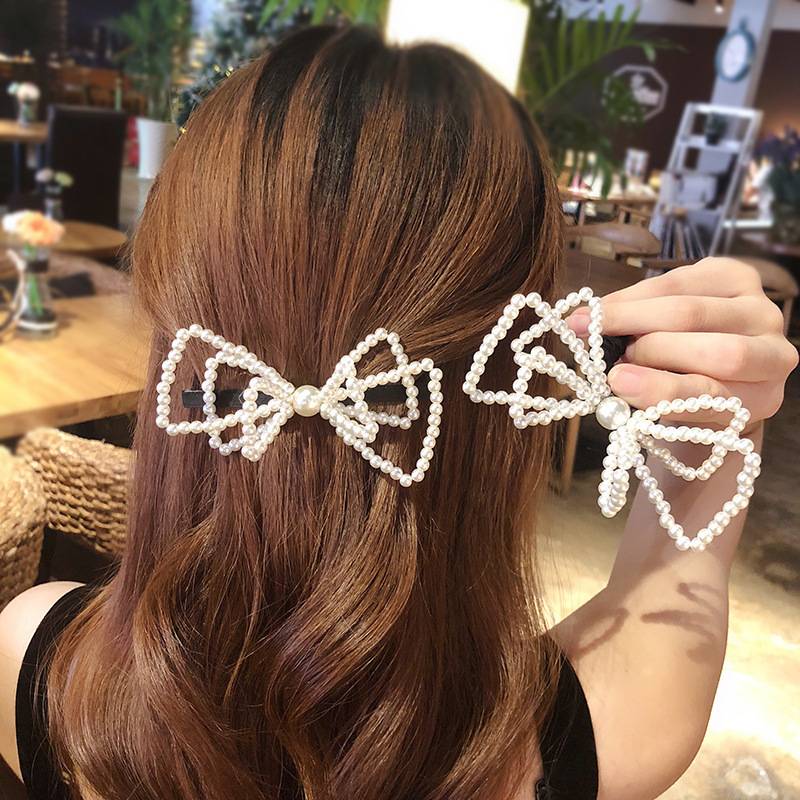 Faunsen's Fairy Hairpin Super Fairy Pearl Bow Spring Pinch Large Horse Tail Top Clip Back Brain Spoon Head Trang sức