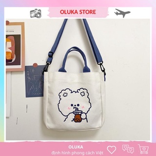 Túi tote đeo chéo vải Canvas đẹp giá rẻ đi học đi chơi phong cách Hàn Quốc OLUKA STORE TĐV059