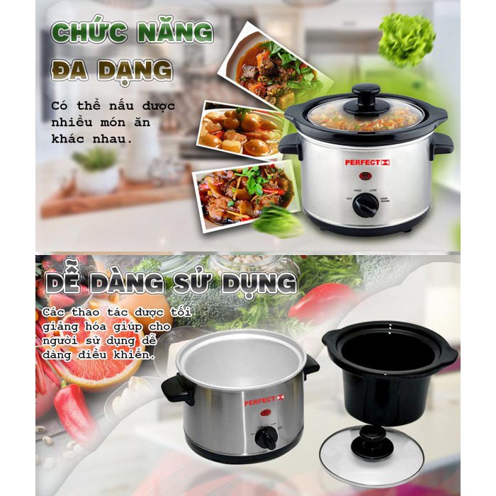 Nồi nấu cháo chậm đa năng Perfect PF-S09 dung tích 2.5 lít - Hàng chính hãng, bảo hành 12 tháng