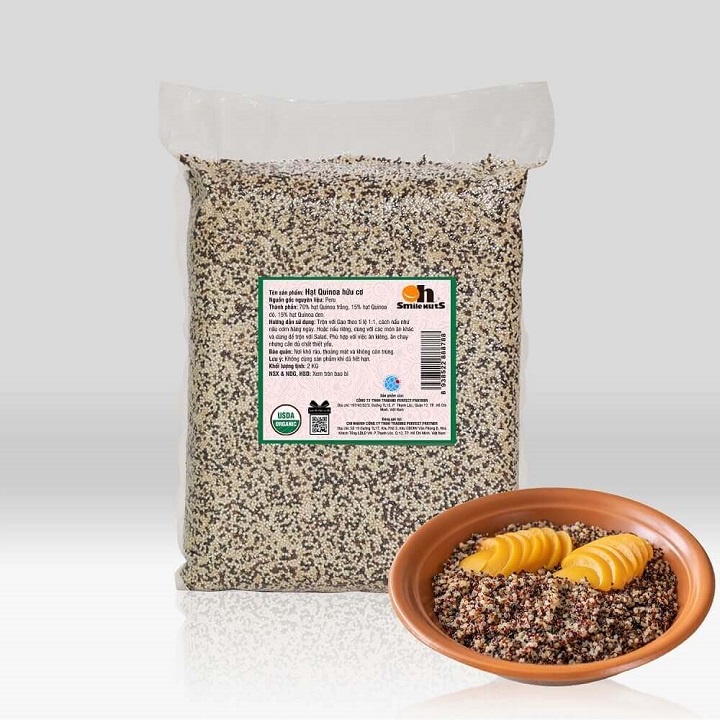 2Kg Hạt Diêm Mạch (Quinoa) Mix Hữu Cơ Peru SMILENUTS (túi 2 Kg) _ Sản phẩm gồm: Quinoa trắng, quinoa đen và quinoa đỏ