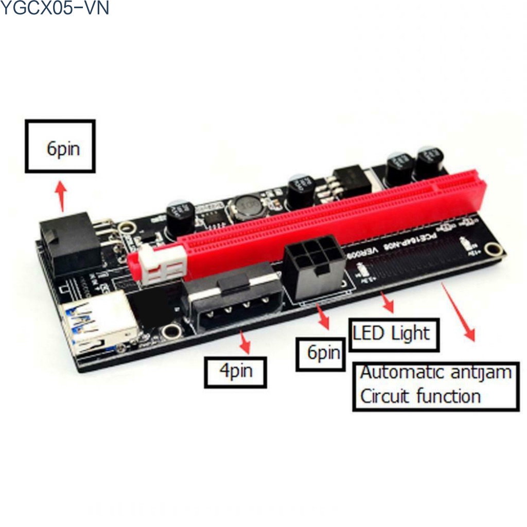 Thẻ Mở Rộng Ver009S Pci-E 6pin Pcie 1x Sang 16x Kèm Cáp Usb 3.0 Cho Btc Mining Miner | BigBuy360 - bigbuy360.vn