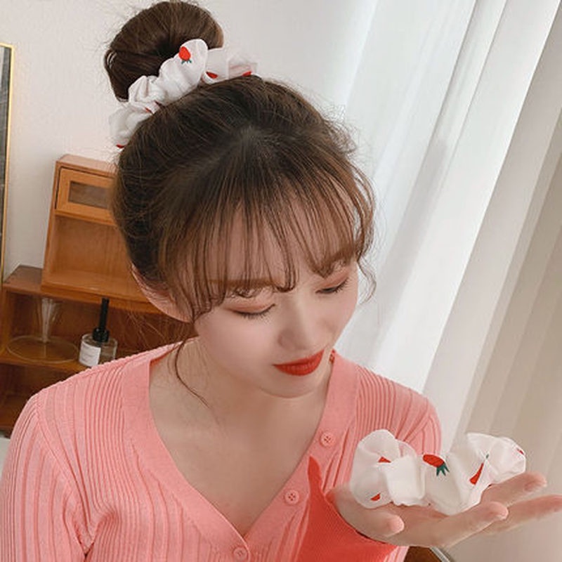 Dây Cột Tóc Lưới Hai Lớp Họa Tiết Dâu Tây/Cầu Vồng Dễ Thương Thời Trang