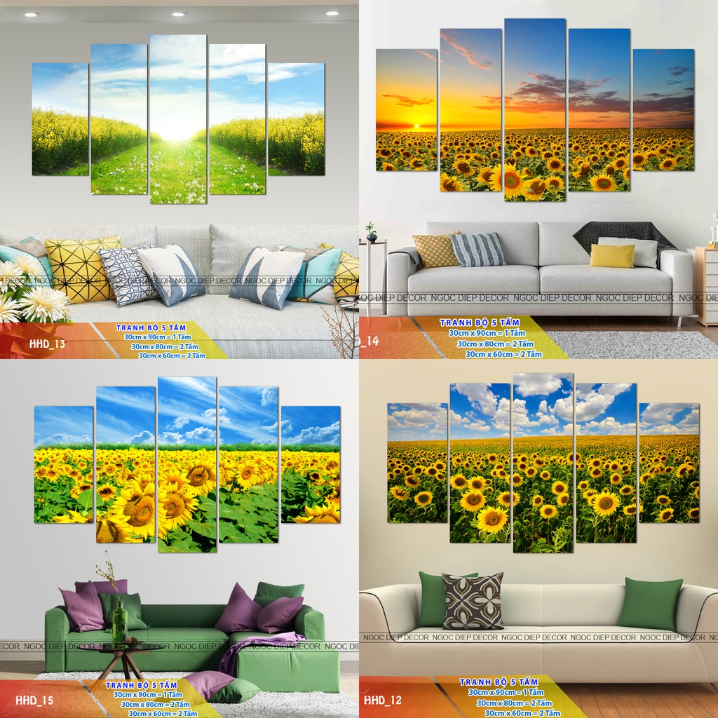 [SALE] bộ tấm 5 tranh treo tường, tranh phòng khách, tranh hoa lá tuyệt đẹp loại 1 giá rẻ 30x60|80|90 [HOT]
