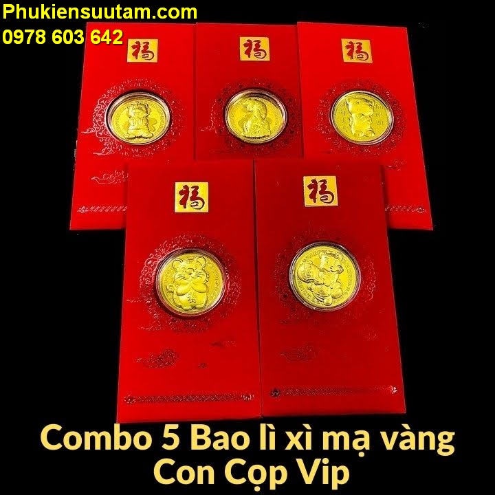 Combo 5 Bao lì xì mạ vàng Con Cọp Vip, Chất liệu Giấy bìa, hộp nhựa, Làm vật phong thủy, trang trí trong nhà - SP005497