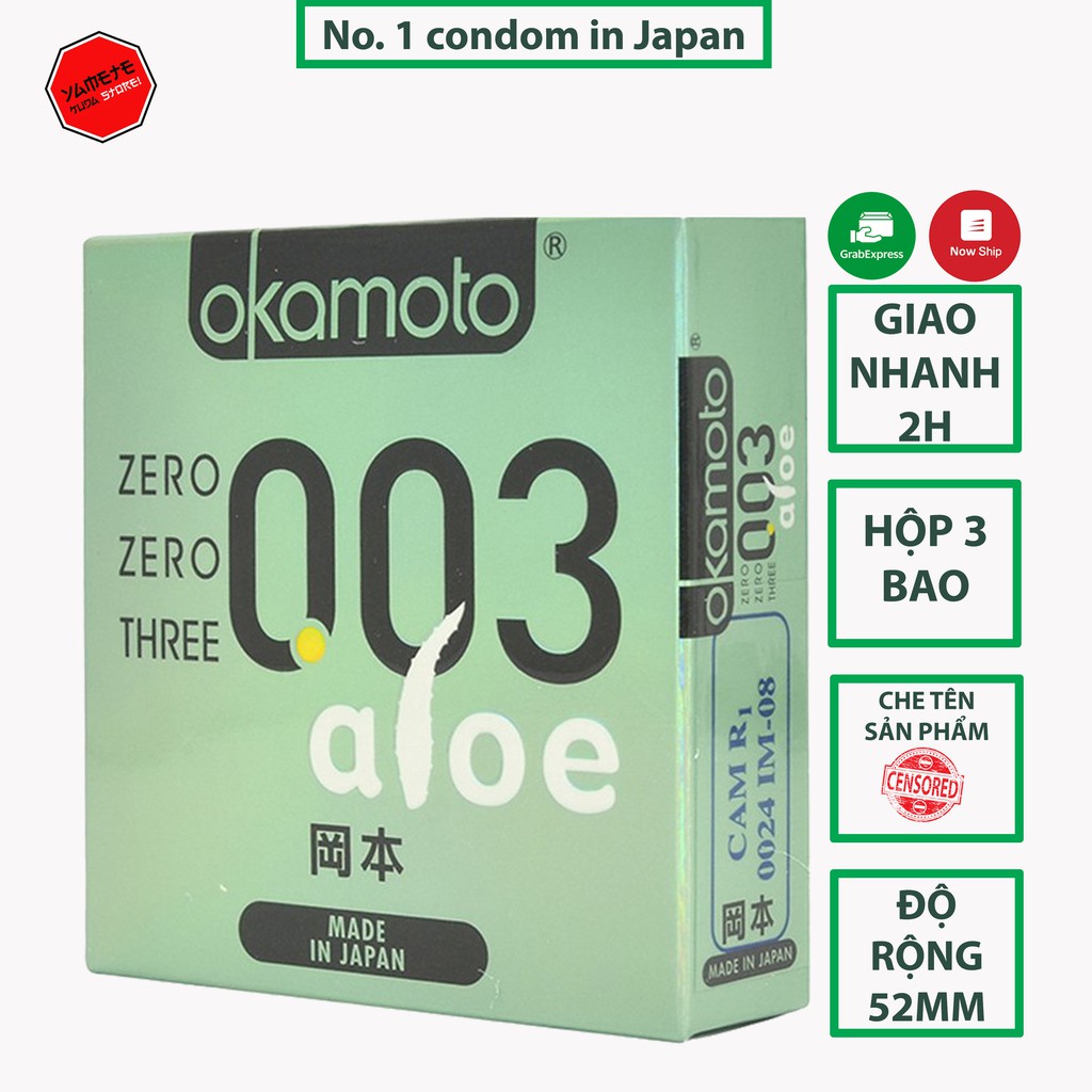 CHÍNH HÃNG 100% Bao Cao Su Okamoto 0.03 Aloe. Tinh Chất Lô Hội Hộp 3 Cái