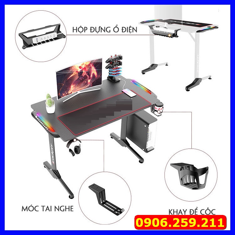Bàn Chơi Game Cao Cấp Có Đèn LED , Bàn Làm Việc Cao Cấp Chân Thép Tĩnh Điện Cao Cấp
