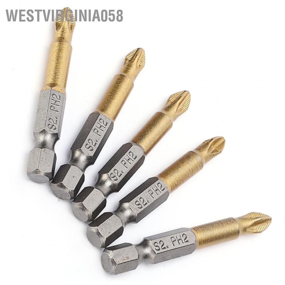 Westvirginia058 5pcs PH2 Cross Head Screwdriver Bits Set Anti-skid 1/4 Inch Hex Shank 50mm