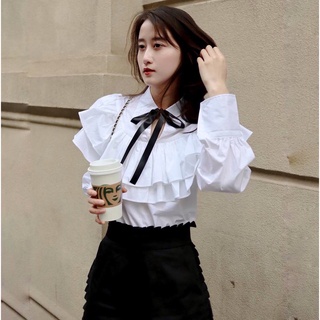 Áo Sơ Mi Nữ Bèo Ngực 2 Tầng (TRẮNG)