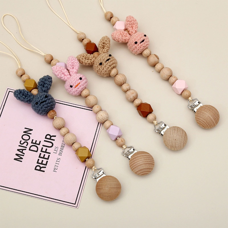 Giá Đỡ Núm Vú Giả Hình Thỏ Đan Móc Xỏ Hạt Dễ Thương Cho Bé Mọc Răng