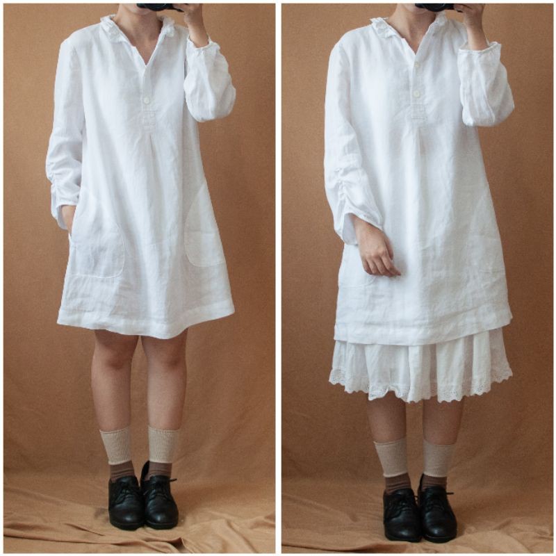 váy linen trắng và váy beige