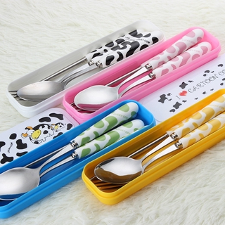 Bộ Muỗng Đũa Nĩa Bằng Thép Không Gỉ Họa Tiết Hoạt Hình Dễ Thương Cho Bé