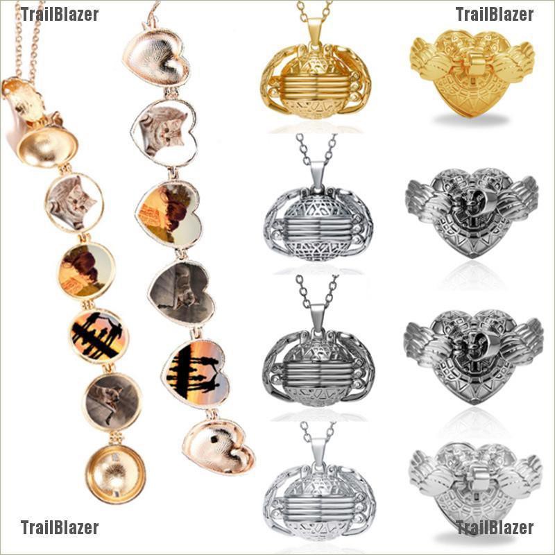 Mặt dây chuyền hình trái tim và đôi cánh thiên thần kèm 4 ngăn để ảnh độc đáo