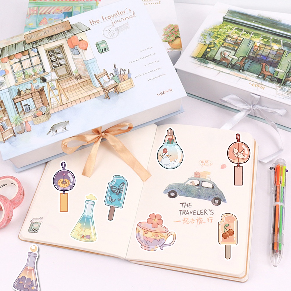 Bộ 50 Miếng Dán Trang Trí Laptop / Điện Thoại Chống Thấm Nước Họa Tiết Hoạt Hình Dễ Thương