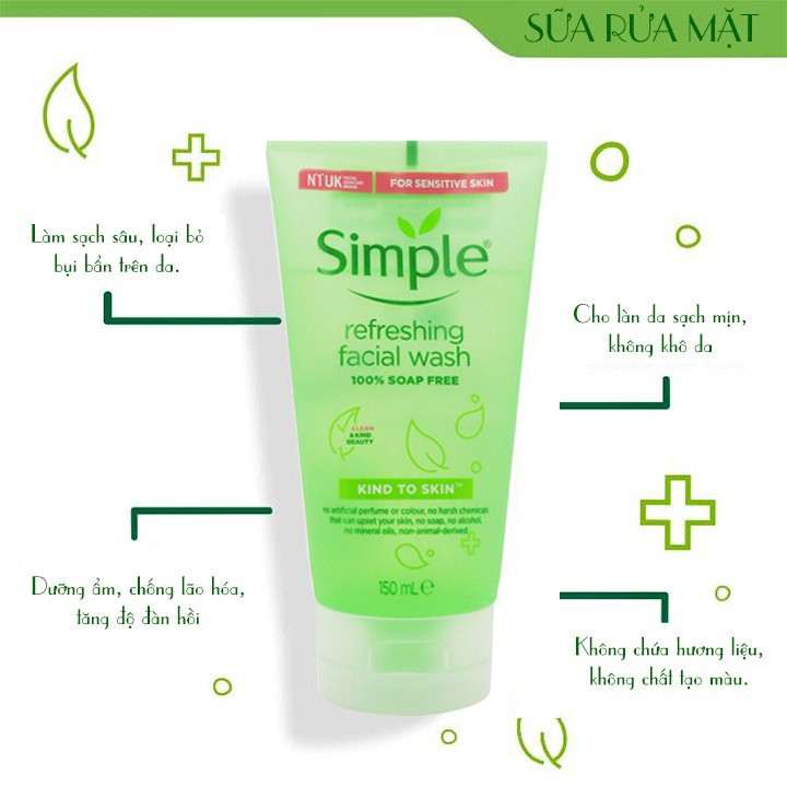 Sữa rửa mặt dạng Gel Simple Refreshing Facial Wash 150ml