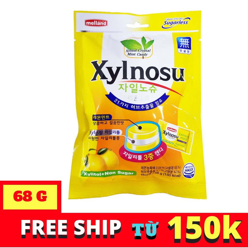 KẸO BẠC HÀ MELLAND XYLNOSU VỊ CHANH HÀN QUỐC GÓI 68G