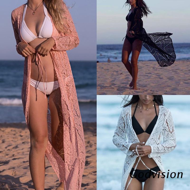 Áo choàng cardigan đan móc dáng dài che phủ đồ bơi đi biển cho nữ