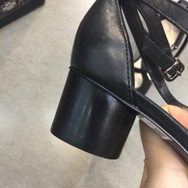 Semi sandal Nine West quai chéo da thật 5p gót vuông xuất xịn