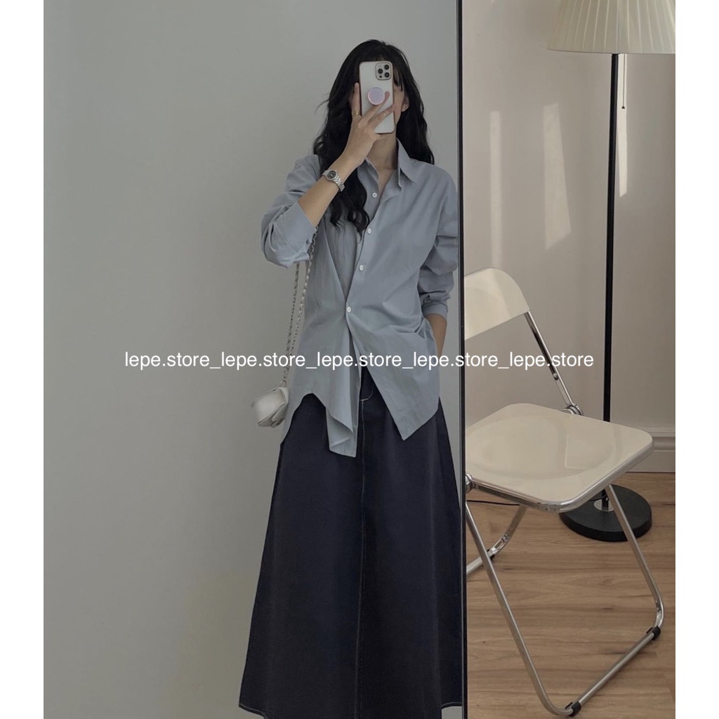 [SẴN] Áo Sơ mi trơn mặc được 2 kiểu vạt lệch 3 màu xanh tím trắng basic | BigBuy360 - bigbuy360.vn