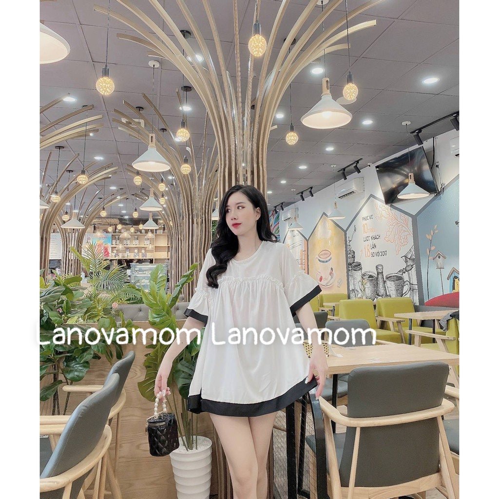 Áo bầu BABY DOLL TIỂU THƯ trắng phối viền đen trẻ trung xinh xắn A089