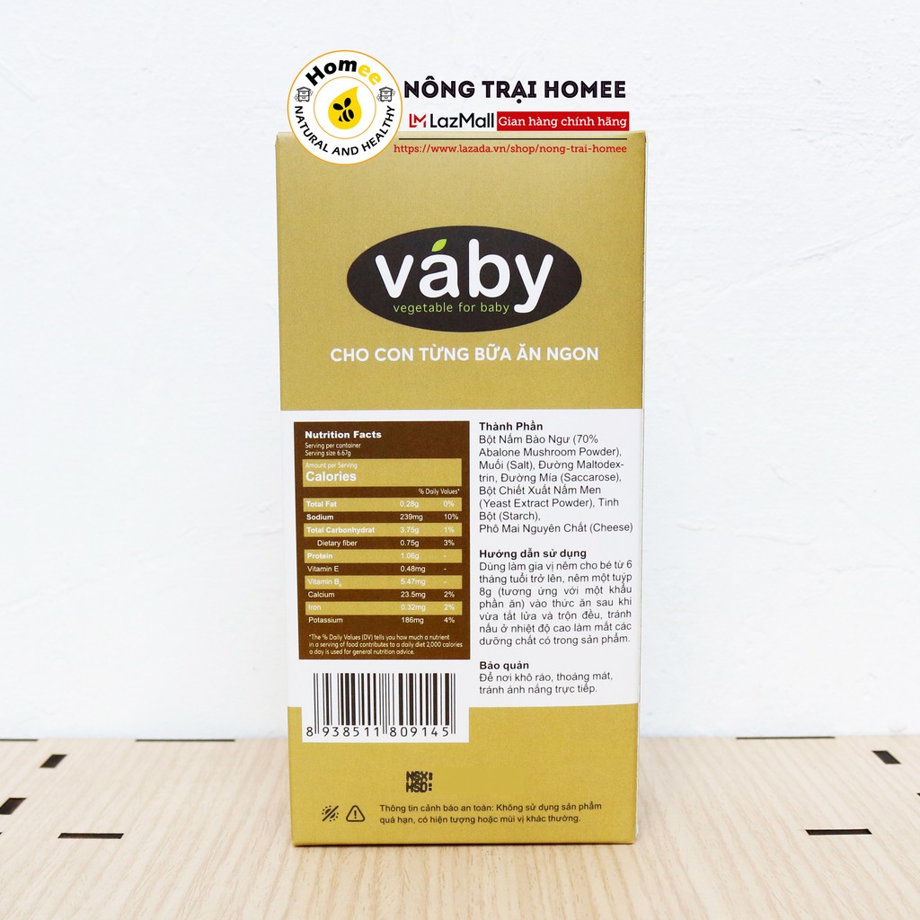 Bột nêm Nấm Bào Ngư &amp; Phô Mai dành cho bé ăn dặm VABY Hộp 48g (6 x gói 8g) - Gia vị nêm và rắc dành cho bé từ 6 tháng