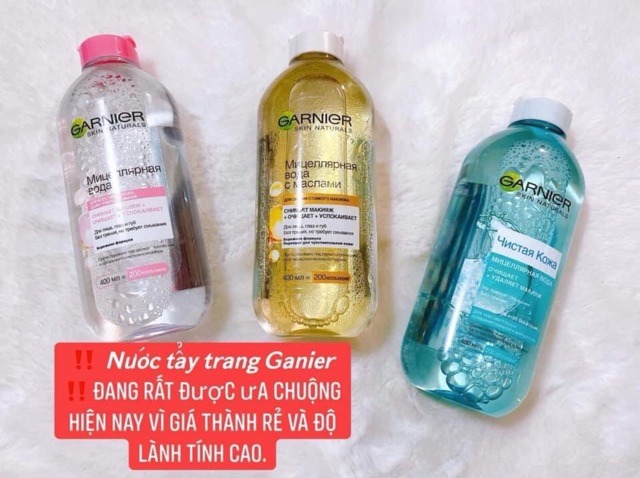 NƯỚC TẨY TRANG GARNIER 400ml 3 MÀU HỒNG, XANH, VÀNG