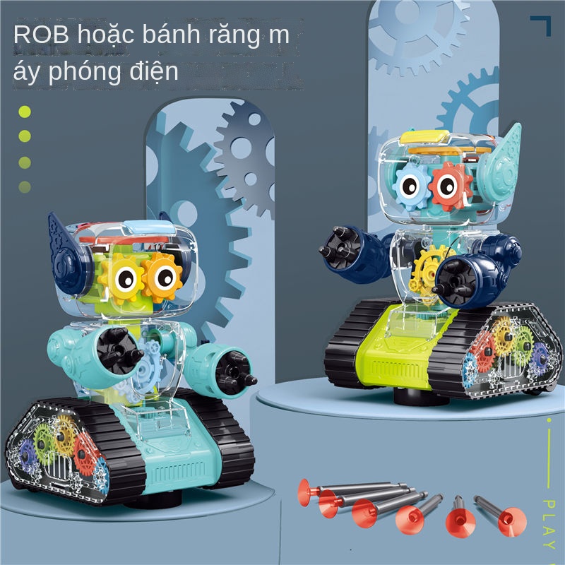 ☢✸▦Robot bánh răng đa năng điện trong suốt mới dành cho trẻ em robot máy bắn đá con trai và con gái với đồ chơi nhạc nhẹ